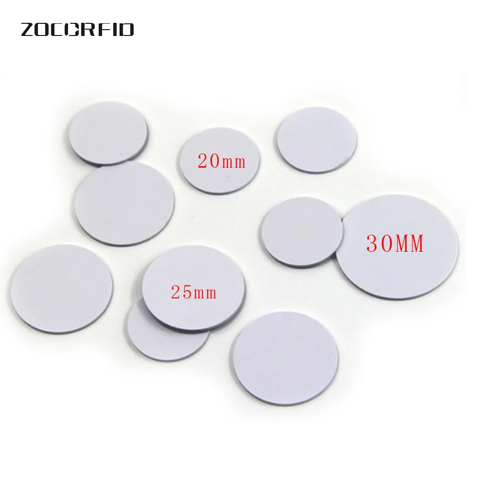 10pcs/lot 13.56MHZ/125KHZ  RFID Coin tag 30/25/20mm diameter coil ultra thin slim NFC coin tag