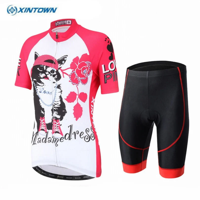 

2017 XINTOWN Ropa Ciclismo Bike Jersey Shorts Sets Women Pro Cycling clothing Suits Girls Red Cats Summer bicycle mtb Top bottom