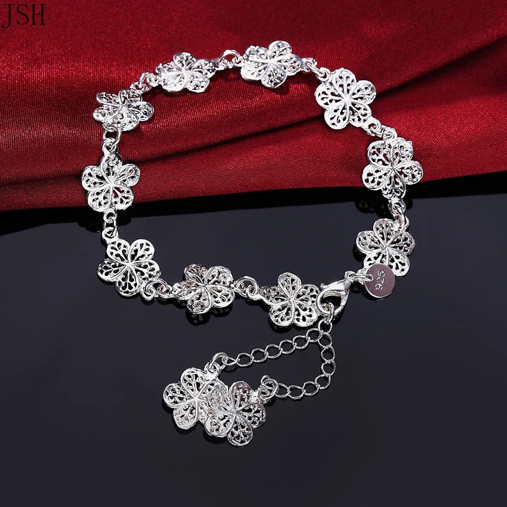 , Hot wedding silver color bracelet beautiful flowers for women classic high quality fashion jewelry wholesale JSH-lh013