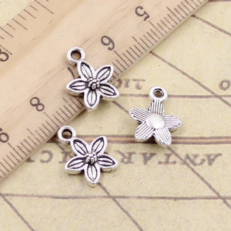 30pcs Charms Flower 11x11mm Tibetan Bronze Silver Color Pendants Antique Jewelry Making DIY Handmade Craft