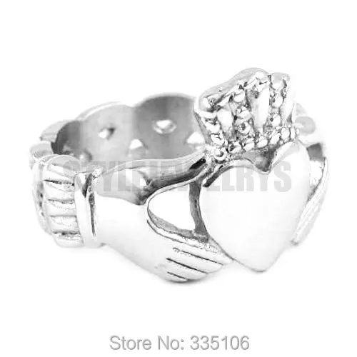 Wholesale Irish Claddagh Hand to Hold a Heart with Crown Ring Stainless Steel Jewelry Women Biker Wedding Gift SWR0023A