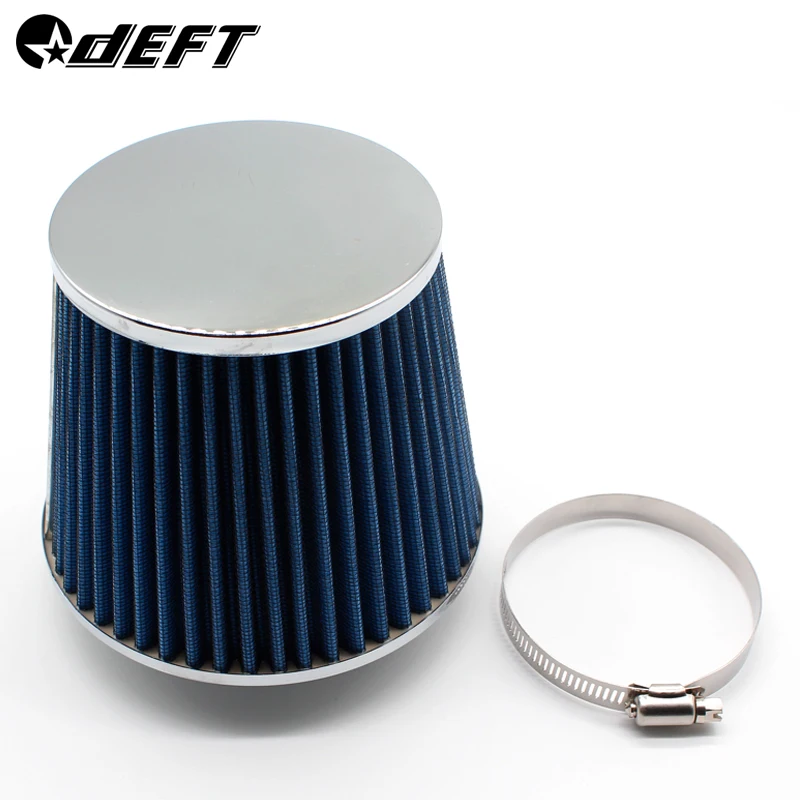 

DEFT Car Air Filter Universal 3" 76MM 4" 100M Car Air Intake Filter Induction Kit High Power Sports Mesh Cone Blue