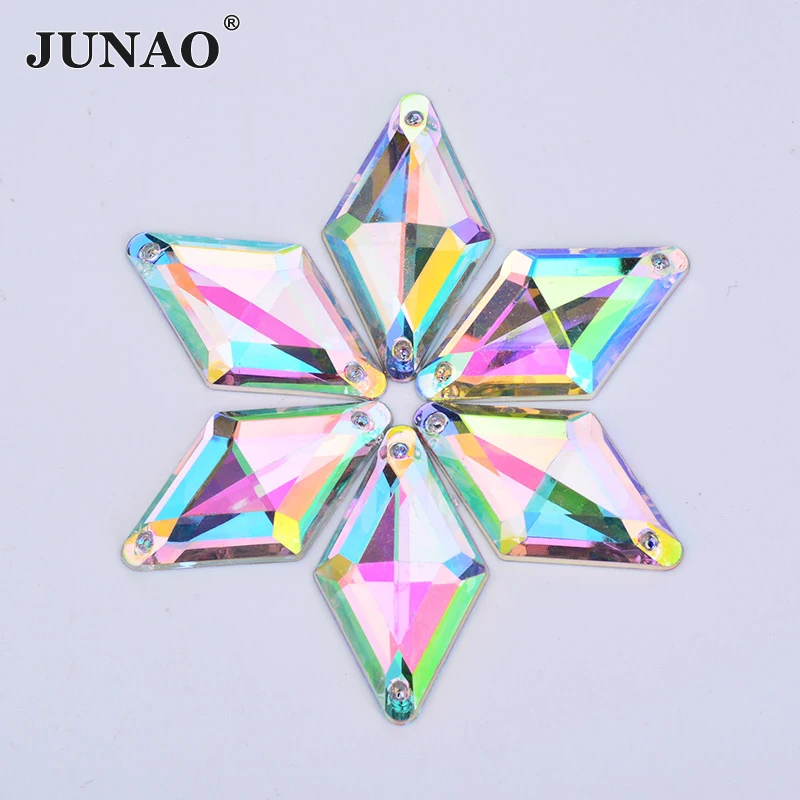 JUNAO 9x15mm 14x24mm Sewing Crystal AB Rhinestones Flatback Rhombus Shape Acrylic Stones Sew On Needlework Crystals Strass Beads