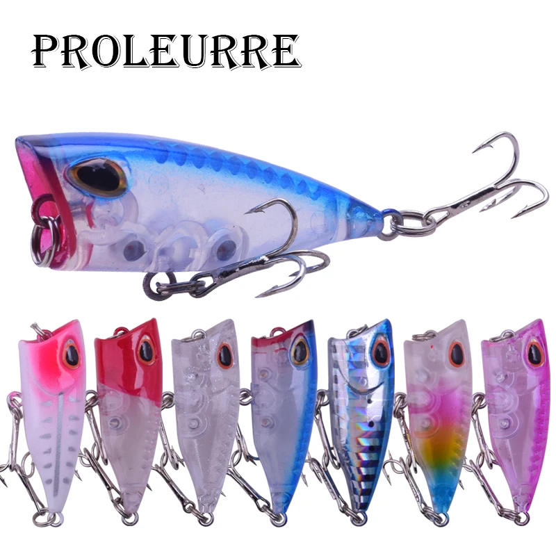 

Proleurre 1PCS Mini Popper Fishing lure Model Hard Bait 7 colors 12# Hook Popper 4cm 3g Floating Wobbler Top Water Baits