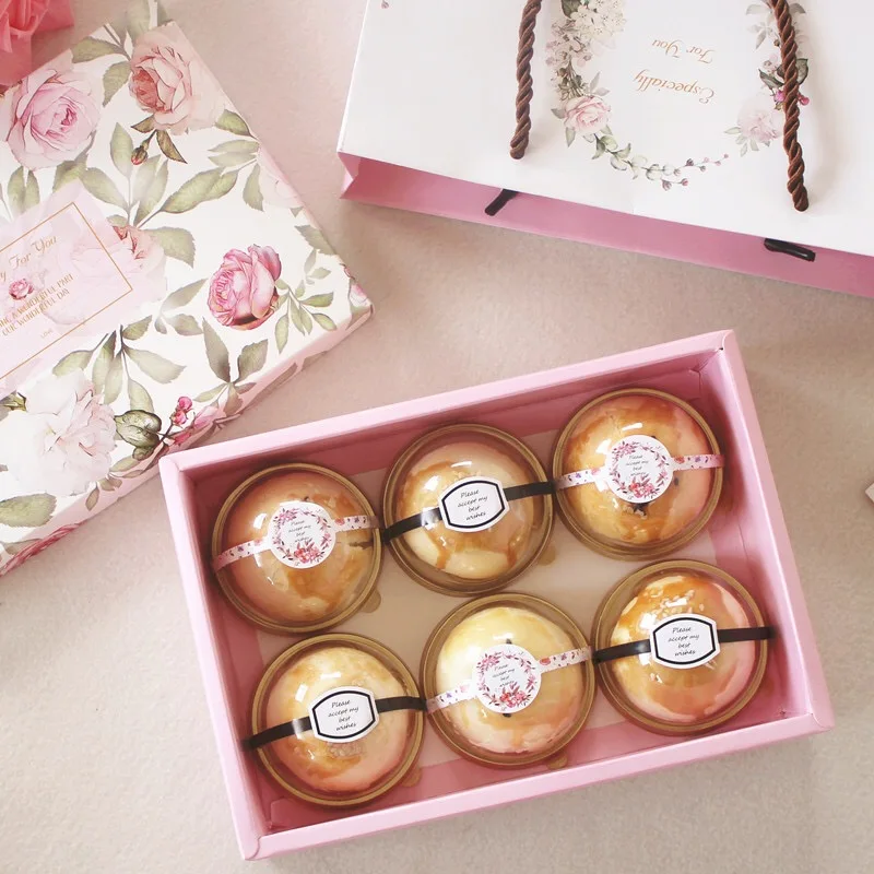 21*14*5cm 5pcs spring rose in garden Cookie mooncake Gift Paper Box and bag Macaron Chocolate Snacks Sweet Candy Storage Boxes