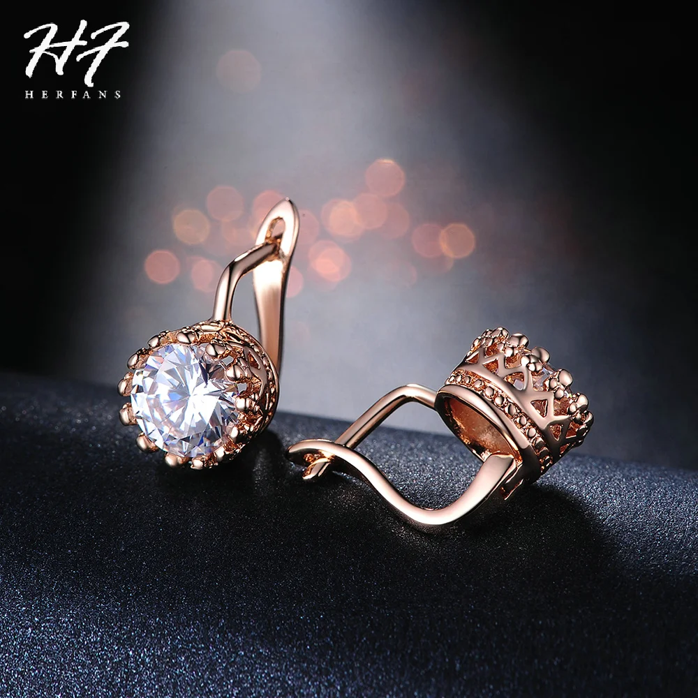 Crown Style Wedding Earrings For Women Rose Gold Color Vintage Shiny Cubic Zircon Crystal Jewelry Women\'s Earing E610 E611