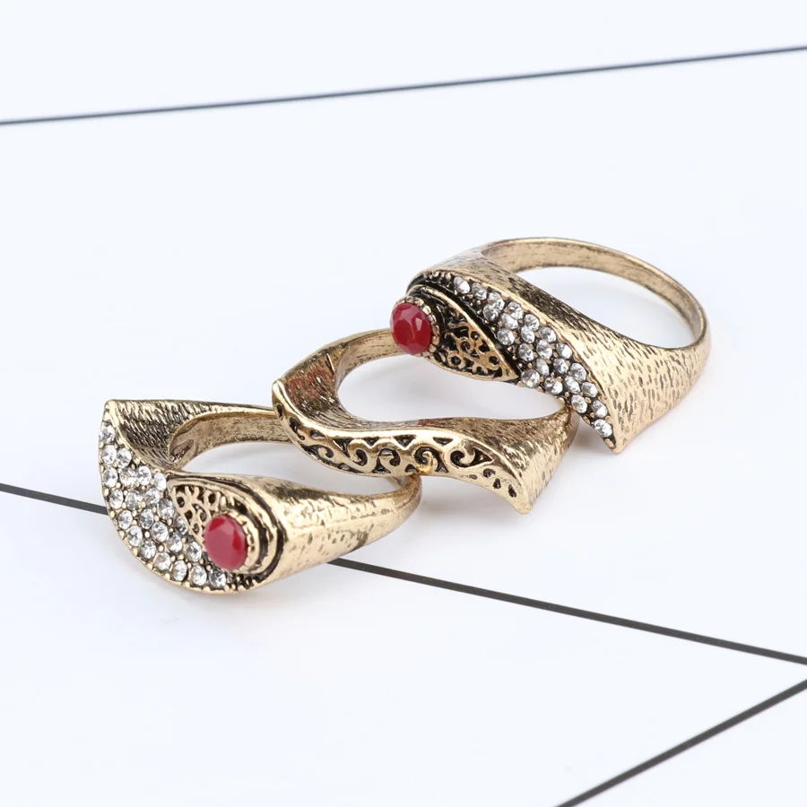 Kinel New Arrivals Fashion 3Pcs Bohemia Women\'s Rings Sets Antique Gold Color Mosaic Crystal Midi Ring Unique Retro Jewelry