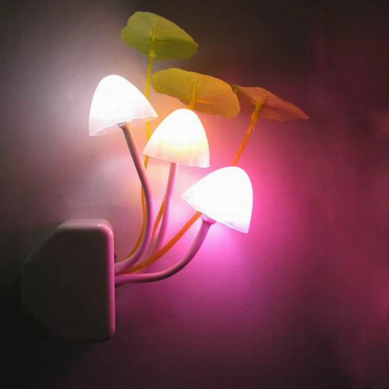 Novelty Creative night light EU/US Plug Light Sensor 3LED Colorful Mushroom Lamp Led AC110V-220V Color Night Lights