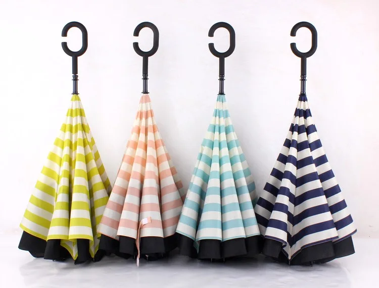 Navy Stripe Inverted Umbrellas C-shape J-shape Handle Waterproof Double Layer Reverse Car Umbrella Paraguas Rain Umbrella