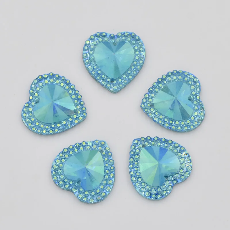 40PCS  shiny AB Resin 16mm heart  Flat back rhinestone scrapbook Wedding Embellishment diy 2 hole appliques