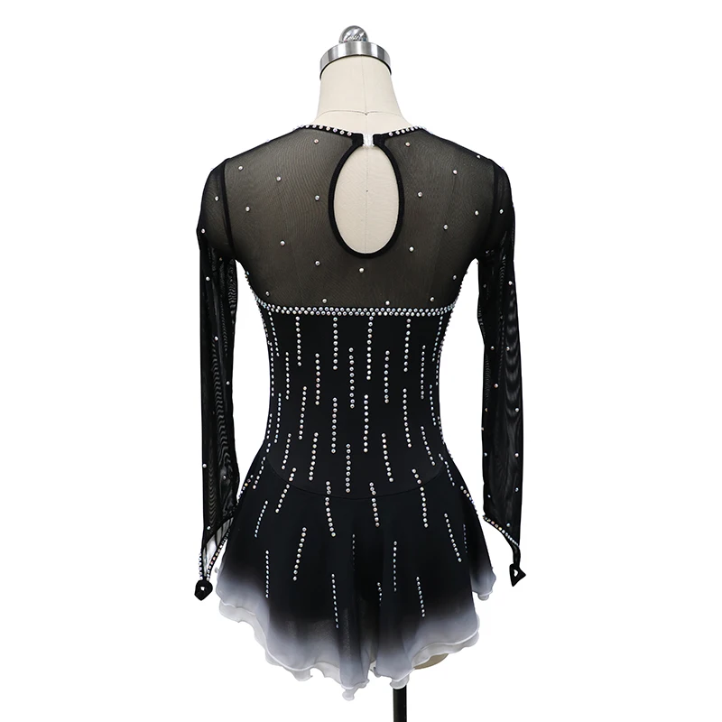 Children's Rhythmic Gymnastics Performance Black Round Neck Long Sleeve Shiny Skirt Figure Skating Competition Dress