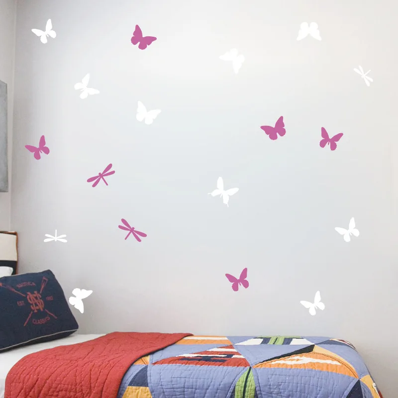 14pcs/set Cartoon Butterflies Dragonfly Wall Stickers For Kids Child Room Art Mural Wardrobe Fridge Decoration Vinyl Wall Decals