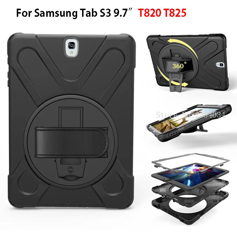 Tablet Case For Samsung Galaxy Tab S3 9.7 SM-T820 T825 Cover Funda Kids Safe Shockproof Heavy Duty Silicone Hard Hand Holder