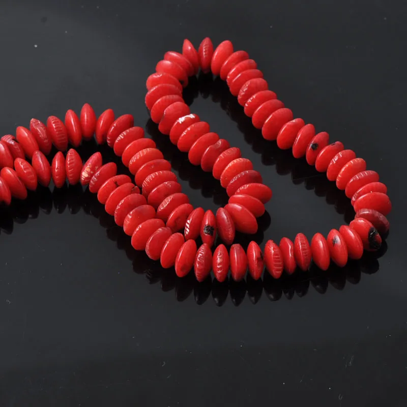 Flat Round Natural Coral Beads For Jewelry Diy making 1 Strand about 30cm TRS0049