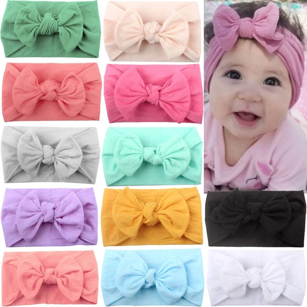 12 Colors Super Stretchy Soft Knot Baby Girl Headbands with Hair Bows Head Wrap For Newborn Baby Girls Infant Toddlers Kids