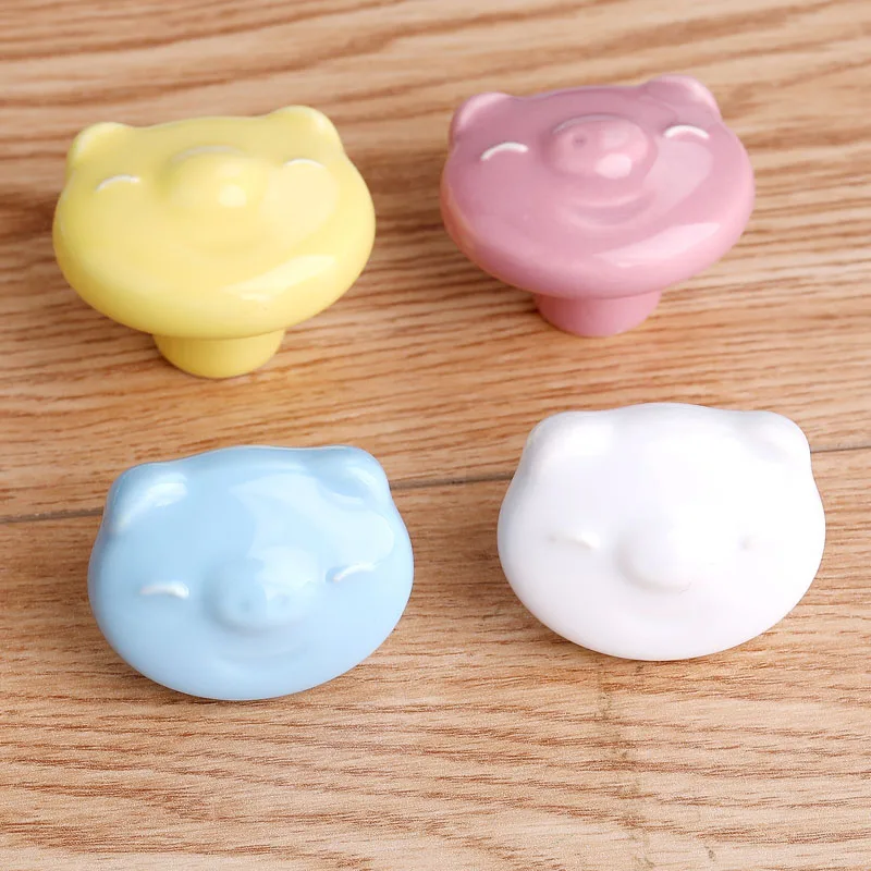 lovely cartoon fat pig white yellow blue pink ceramic children room drawer shoe cabinet wardrobe door knob pull modern fashion