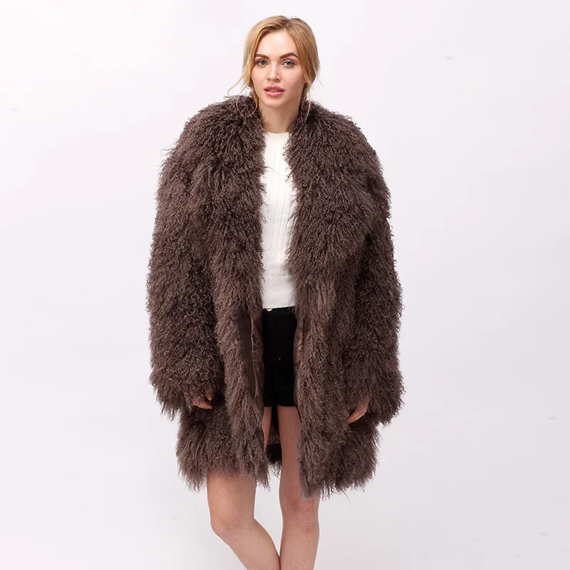 Women's Winter Lamb Fur Coat Mongolia Sheep Fur Coat Luxury Brand Female Clothing Long Fur Jackets