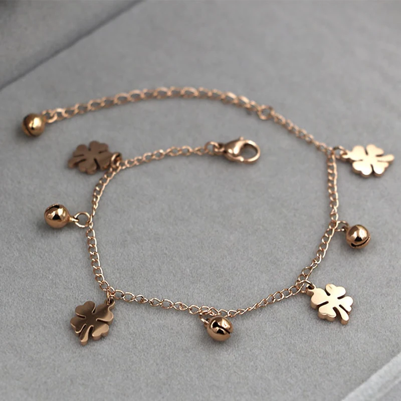 New Arrival Flowers And Bell Anklet For Women Titanium Steel Gold Color Women Jewelry Anklets Wholesale