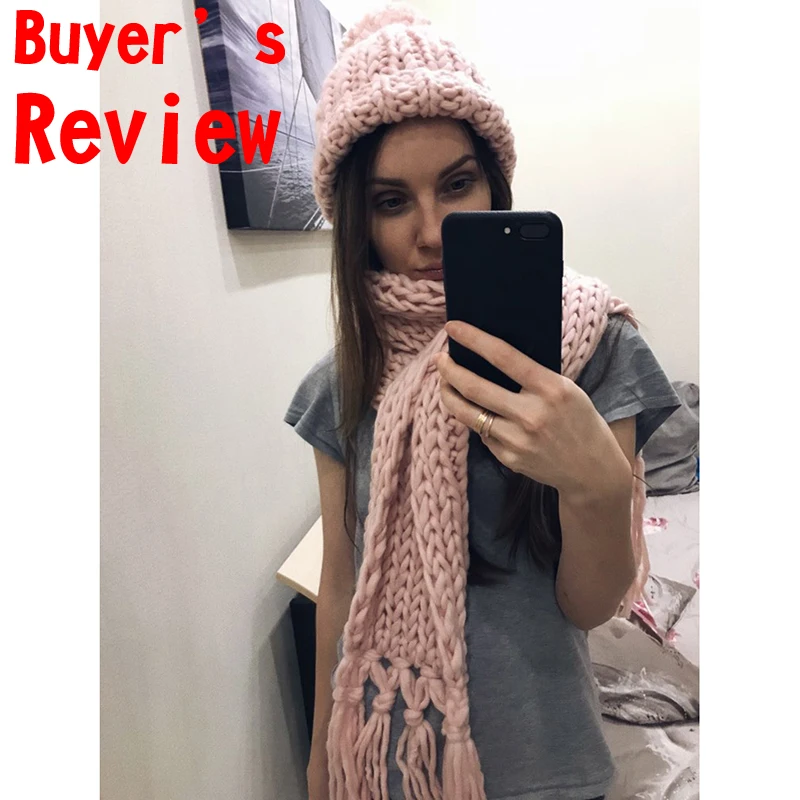 CLIMATE Women Winter Scarf And Hat Set Winter Girls Lady Warm Knit Pompom Beanie Bonnet Hat Scarf Set Hat And Scarf Winter Set