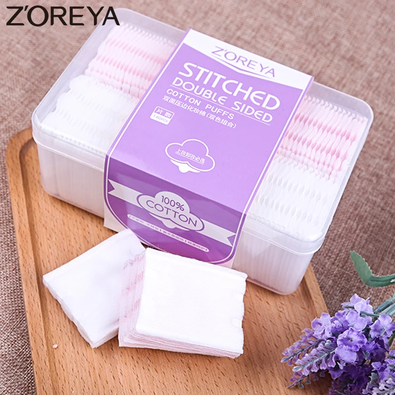 Zoreya Brand Hot sales Cosmetic Make up Facial Cotton Pads cosmetics Puff Organic Cotton Swab Box Eye Cleansing Pads 140PCS