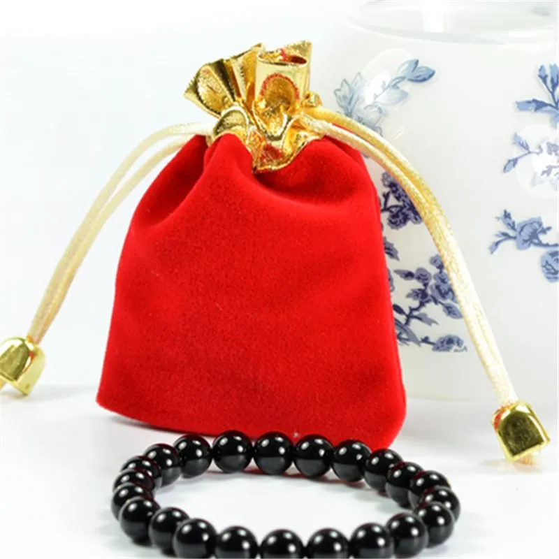 500pcs/lot Gift Bags Wine Red Black Jewelry Packing Inlaid Gold Velvet Beam Port Bags Drawstring Pouches Gift Bags