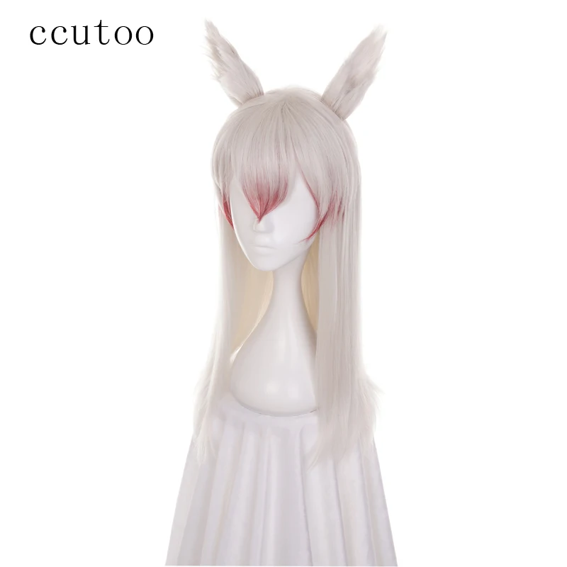 Ccutoo 65cm prata cinza e vermelho ombre longa reta peruca sintética com orelhas de chip duplo perucas cosplay resistência ao calor cabelo