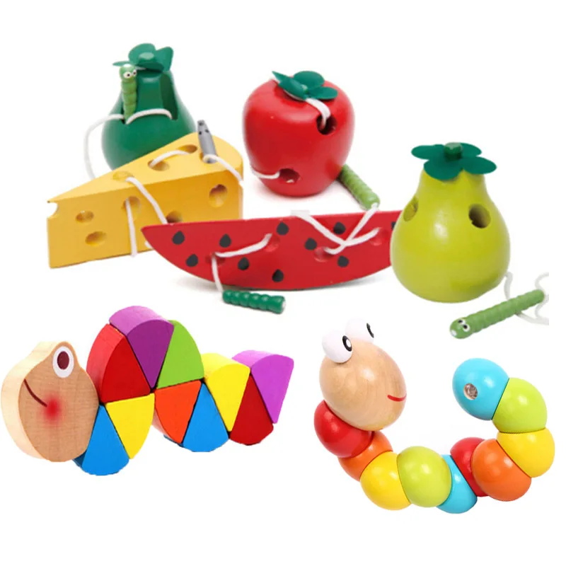 Kids Montessori Materials Wooden Education Toys Baby Fingers Flexible Training Twisting Worm Puzzle Math Toy for 1 2 3 Years Old