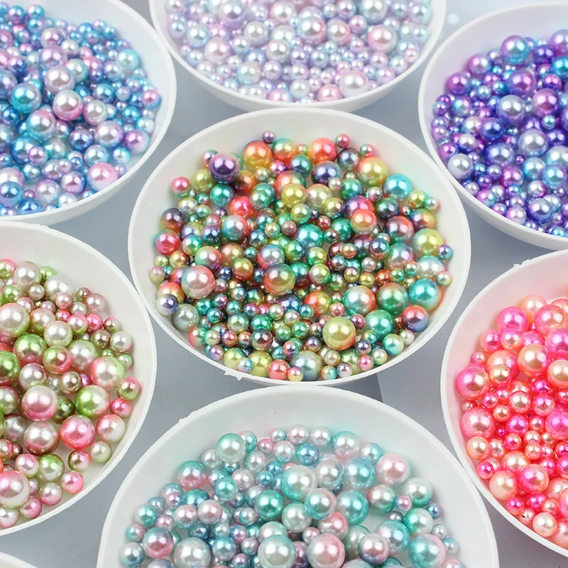 100-500PCS 3/4/5/6mm Rainbow Color Round Imitation ABS Pearl No-Hole Beads For Jewelry DIY Craft Scrapbook Decoration