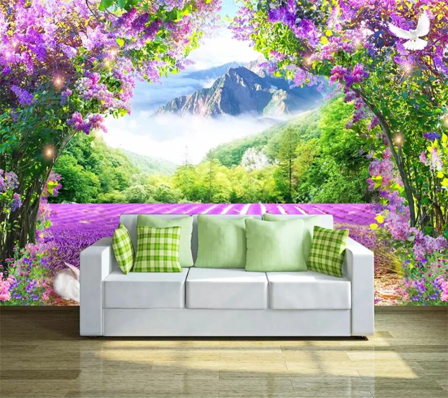 beibehang Custom wallpaper 3d stereo mural fresh lavender flower vine arch TV background wall living room bedroom 3d wallpaper