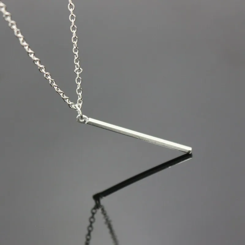 New Simple Classic Fashion Stick Pendant Necklace Chain Square Copper Collares Long Strip Charm Bar Jewelry for Women