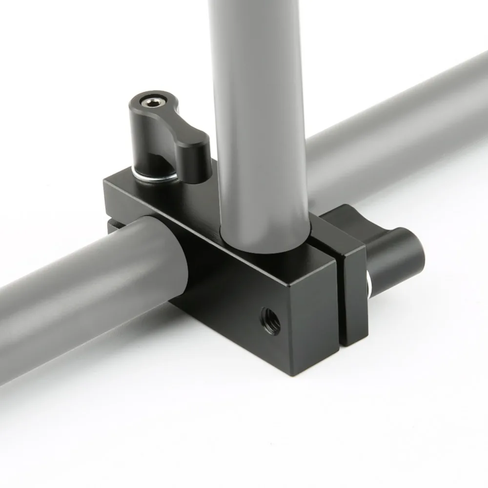 NICEYRIG Double Rod Clamp 15mm 90 Degrees Vertically Rail Connector Adapter DSLR Camera Rig Aluminum Alloy Black 2pcs Hand Screw