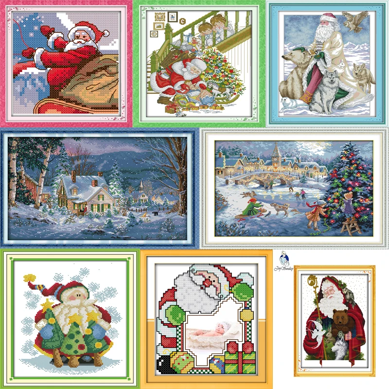 Joy Sunday Happy Christmas Santa Claus Counted Print On Canvas DMC 14CT 11CT Cross Stitch Kits Embroidery Needlework