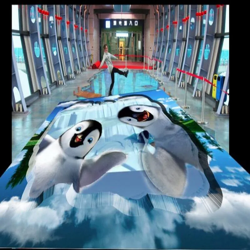 

beibehang Custom large fresco 3D cartoon floor outdoor shopping mall 3D painting thickening waterproof wear pvc floor stickers