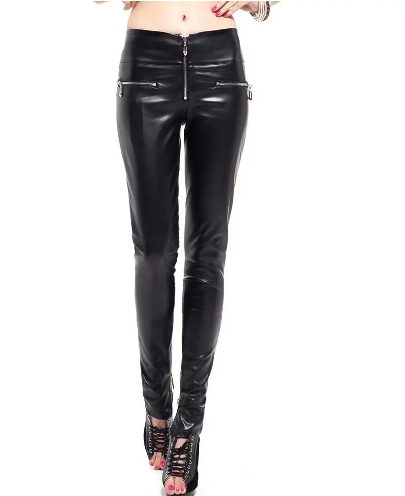 

Hot Sale ! Fashion Brief External Zipper Women's Fashion Slim High-grade Imitation Sheepskin Pants Skinny Pencil Pants / 25-31