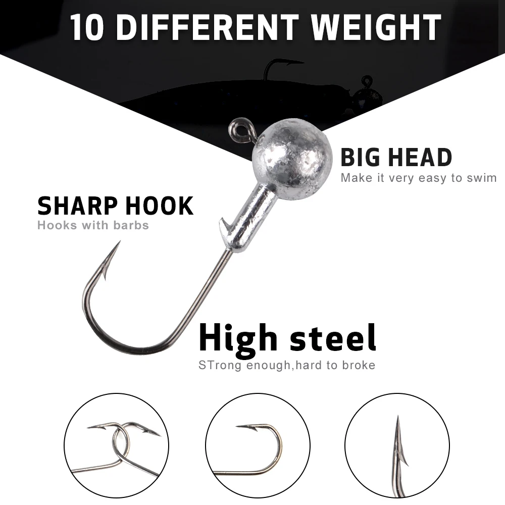 FTK Jig Head Fishing Hook For Soft Shad Lure 1.0g/1.5g/2.5g/3.5g/5g/7g/10g/14g/20g Strong Jigging Bait Lead Lure Fishing Tackle