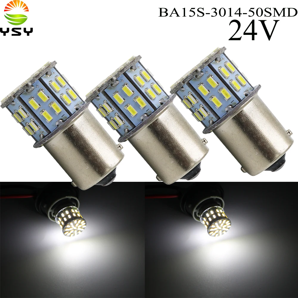 YSY 100X DC 24V p21w 1156 1157 BA15S BAY15D 3014 50 Smd лампы для автомобильных указателей поворота, стоп-сигналов, стояночных фонарей, белый