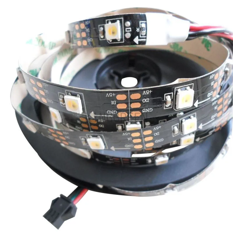 5mX  Programmable SK6812 5050SMD WWA(Warm white/Cool white/Amber) LED Strip Light 30LEDs/m 30IC/m White/BALCK PCB