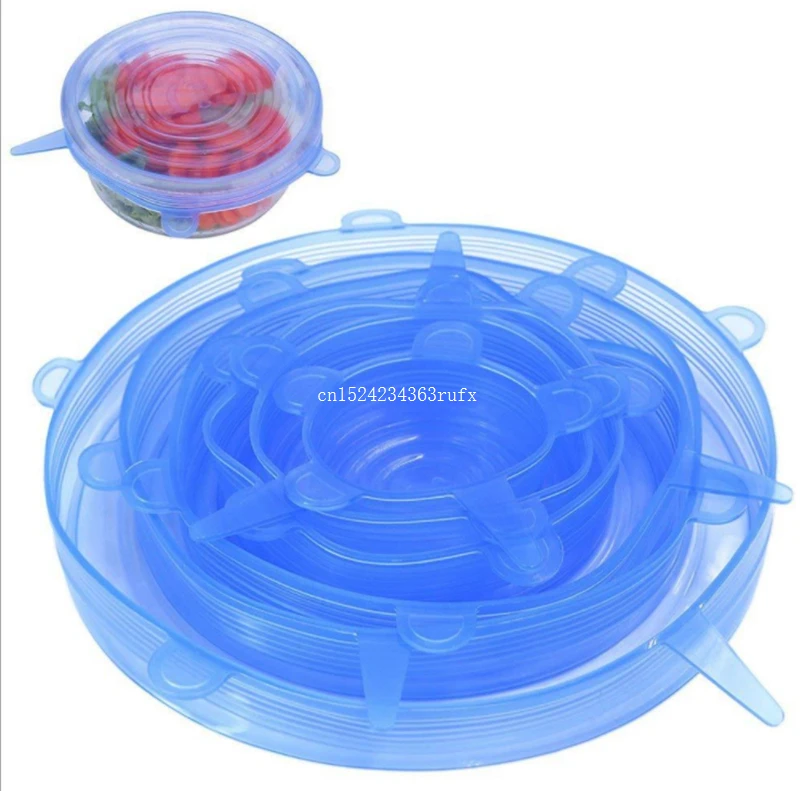 100sets 6pcs/set Silicone Stretch Lids Universal Silicone Cover Lid Pan Cooking Kitchen Silicone Food Wrap Bowl Pot Lid