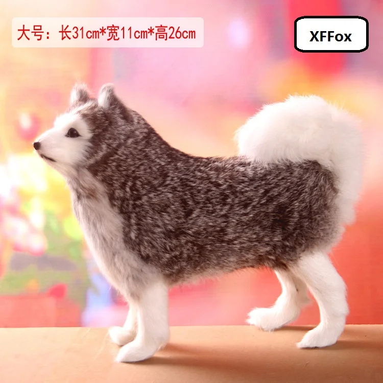 big new real life gray dog model plastic&furs husky dog doll gift about 31x26cm xf1507