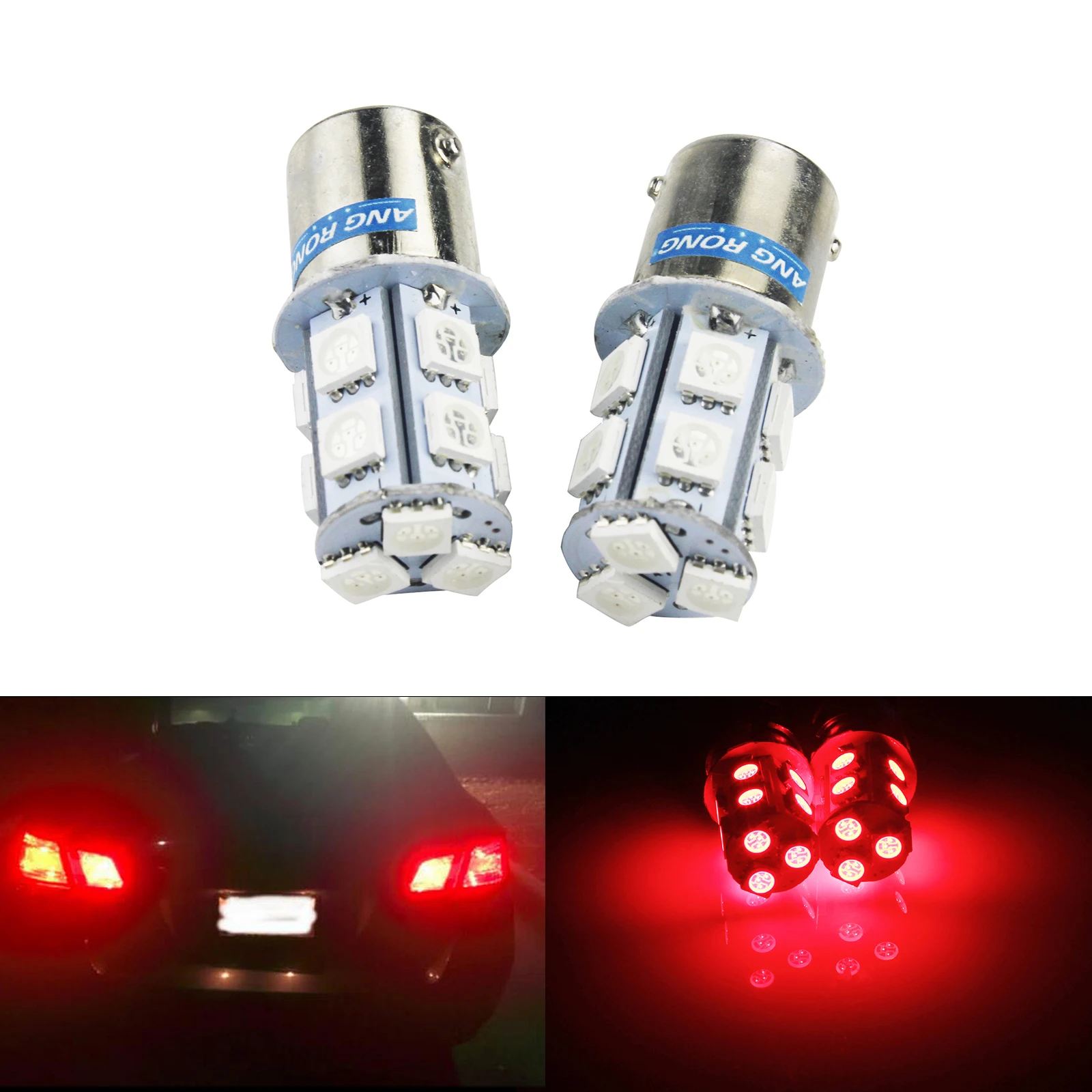 ANGRONG 2x BA15S 1156 13 SMD LED Bulbs Side Indicator Tail Stop Brake Reverse Light Car Turn Signal Lamp