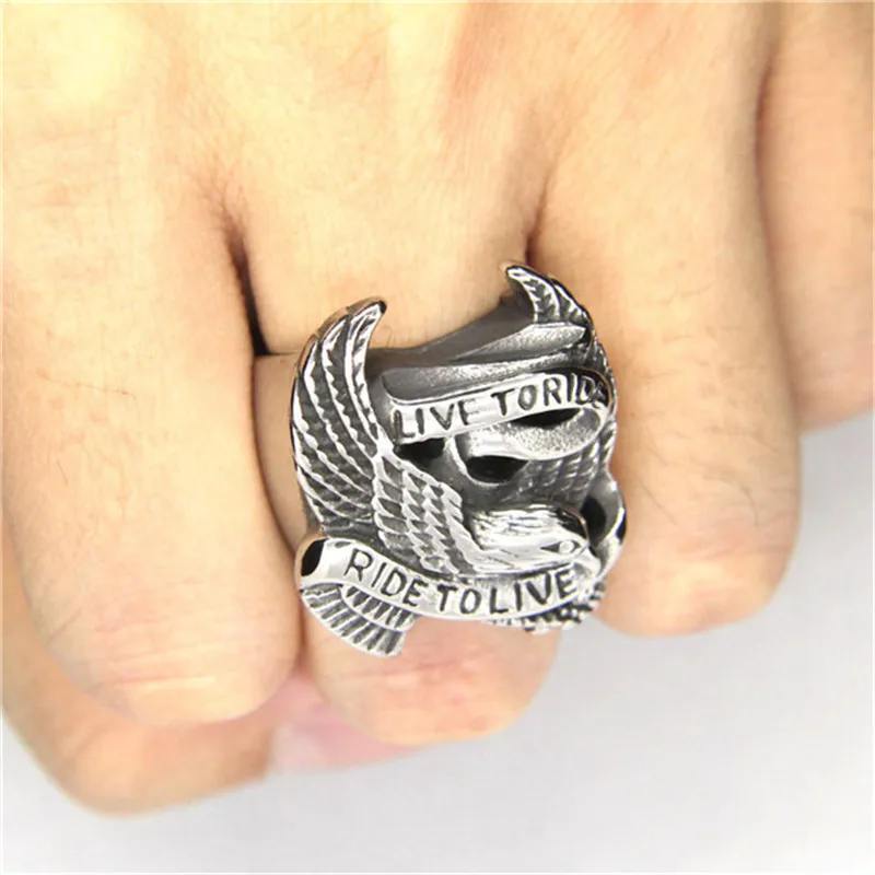 1pc Dropship Live To Ride Eagle Ring 316L Stainless Steel Fashion Hiphot Style Biker Ring