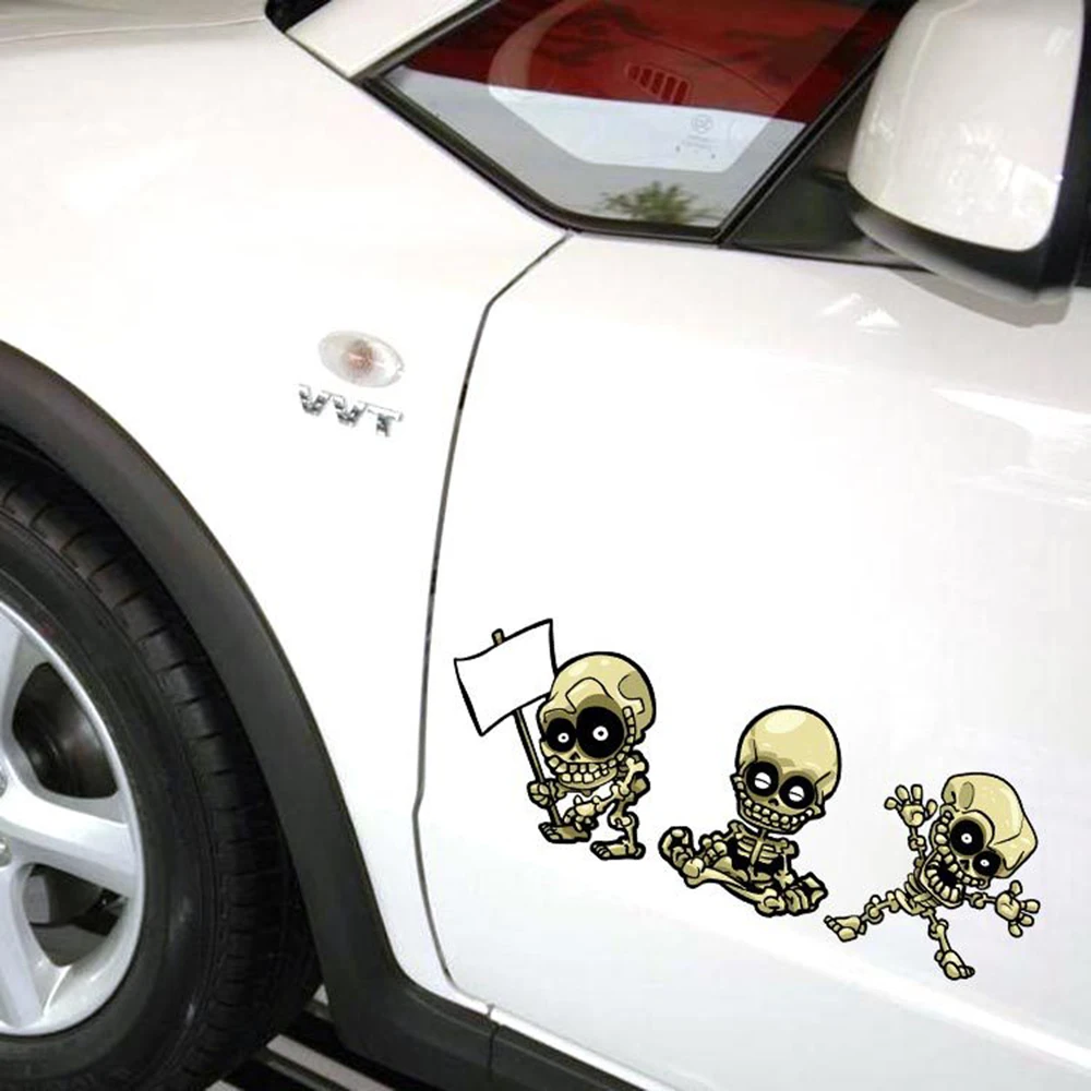 Funny Skull Car Stickers Action 3 Combination Ghost Rider Cover Scratches Decal For Volkswagen Skoda Golf 5 6 7 Polo Kia Hyundai