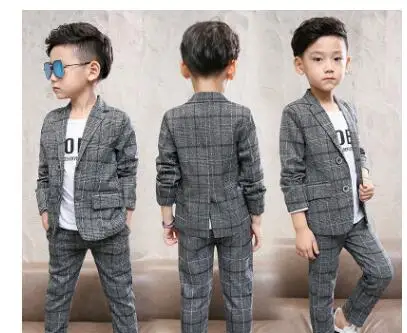 Leisure 2pcs Boys Gentleman Formal Suits Striped Fashion Blazer+Pant Kids Wedding Suits Children Party Clothing