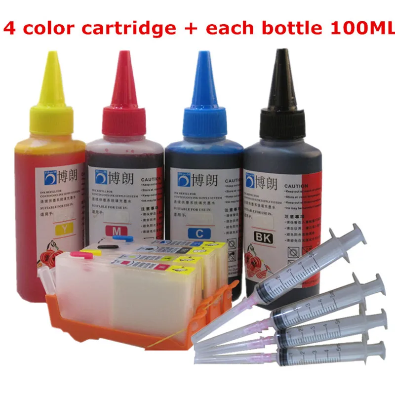 BLOOM for hp  655 Refillable ink cartridge for HP Deskjet 3525/4615/4625/5525/6520/6525 + Dey ink bottle 4 color Universal 400ML