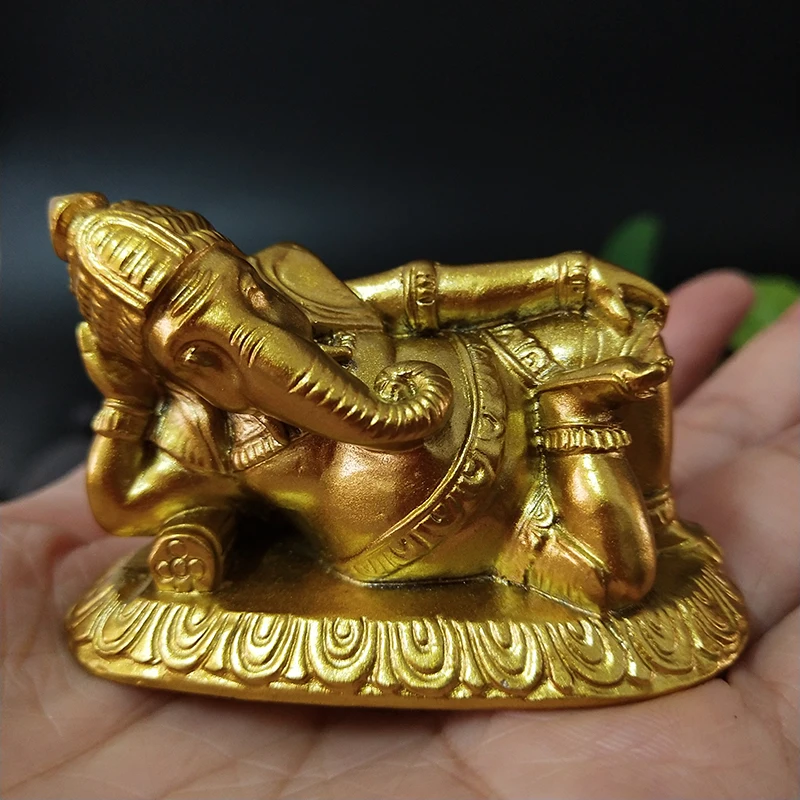 Golden Lying Ganesha Buddha Statue Elephant God Sculpture Ganesh Figurines Man-made Stone Home Garden Decoration Buddha Statues