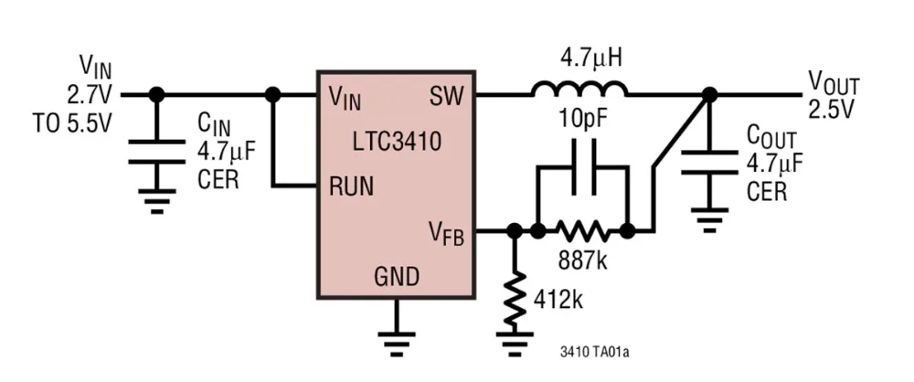 LTC3410ESC6 LTC3410BESC6 LTC3410ESC6-1.875 LTC3410 - 2.25MHz, 300mA ตัวควบคุมขั้นตอนลงแบบซิงโครนัสใน SC70
