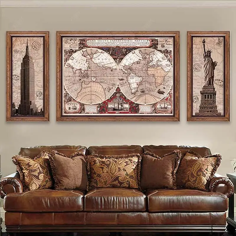 America And Europe Retro Map Building Diamond Painting Living Room Goddess Sofa Background 5D Diamond Embroidery Full Drill