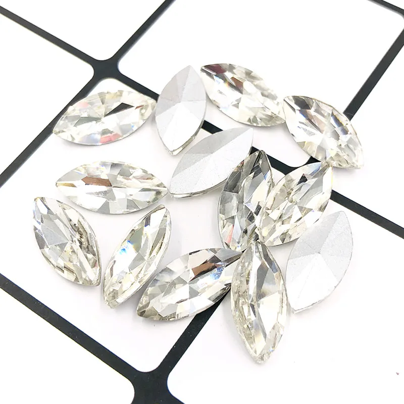 Clear white Leaf shape pointback glue on rhinestones horse eye glass crystal Rhinestone DIY Watch/nail art/clothing Accessories