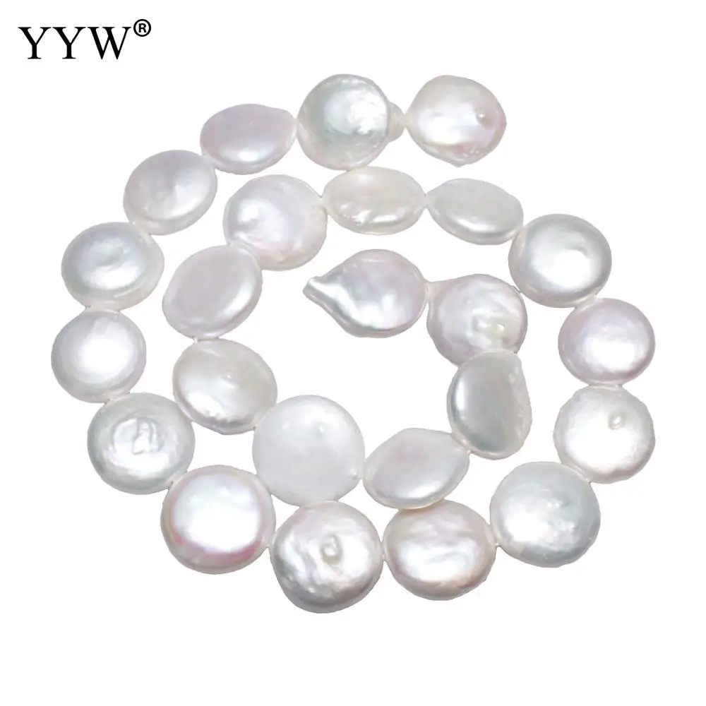 

YYW Cultured Coin Freshwater Pearl Beads Flat Round natural white 14-15mm Approx 0.8mm Sold Per Approx 15 Inch Strand