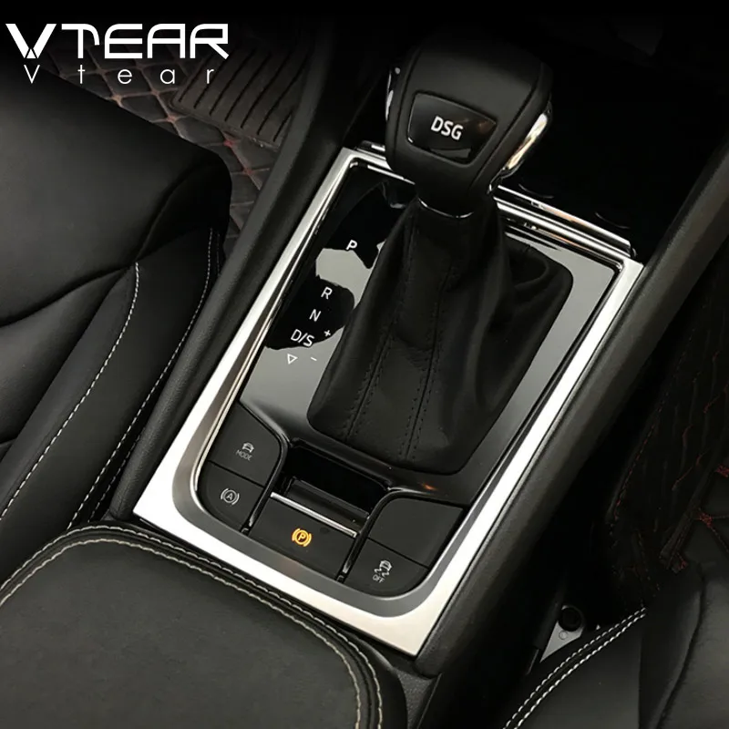 Vtear for Skoda Kodiaq gear frame cover chrome center centre console panel circle accessories gear shifter collar decorative 21